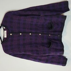 Vintage Purple‎ Black Plaid Cardigan Sweater Size Large Preppy Dark Academia